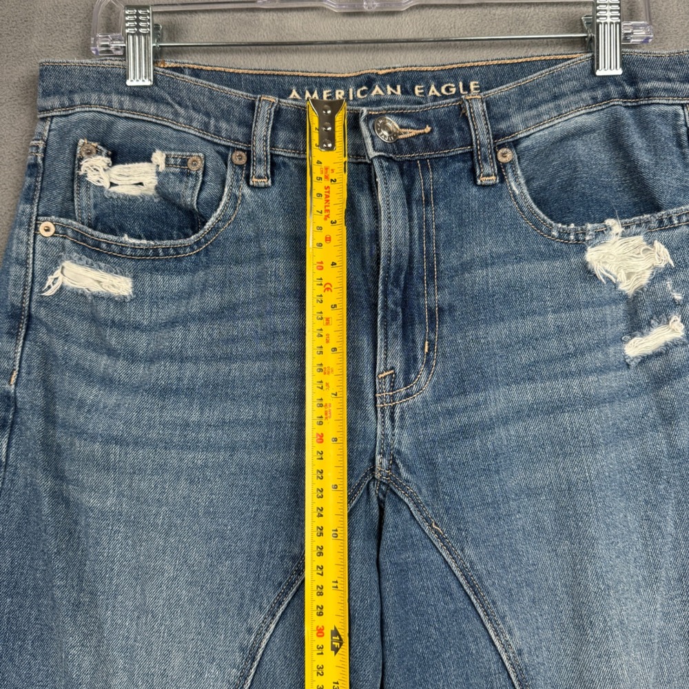 American Eagle Low-Rise Baggy Straight Seamed Distressed Jeans Womens 8 Regular - Picture 4 of 12